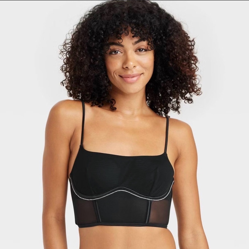 NWT Auden Black Rhinestone Corset Bra